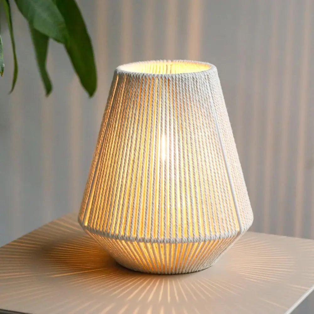 7" Beige Battery Operated Geometric String Shade Desk Lamp HomeRoots