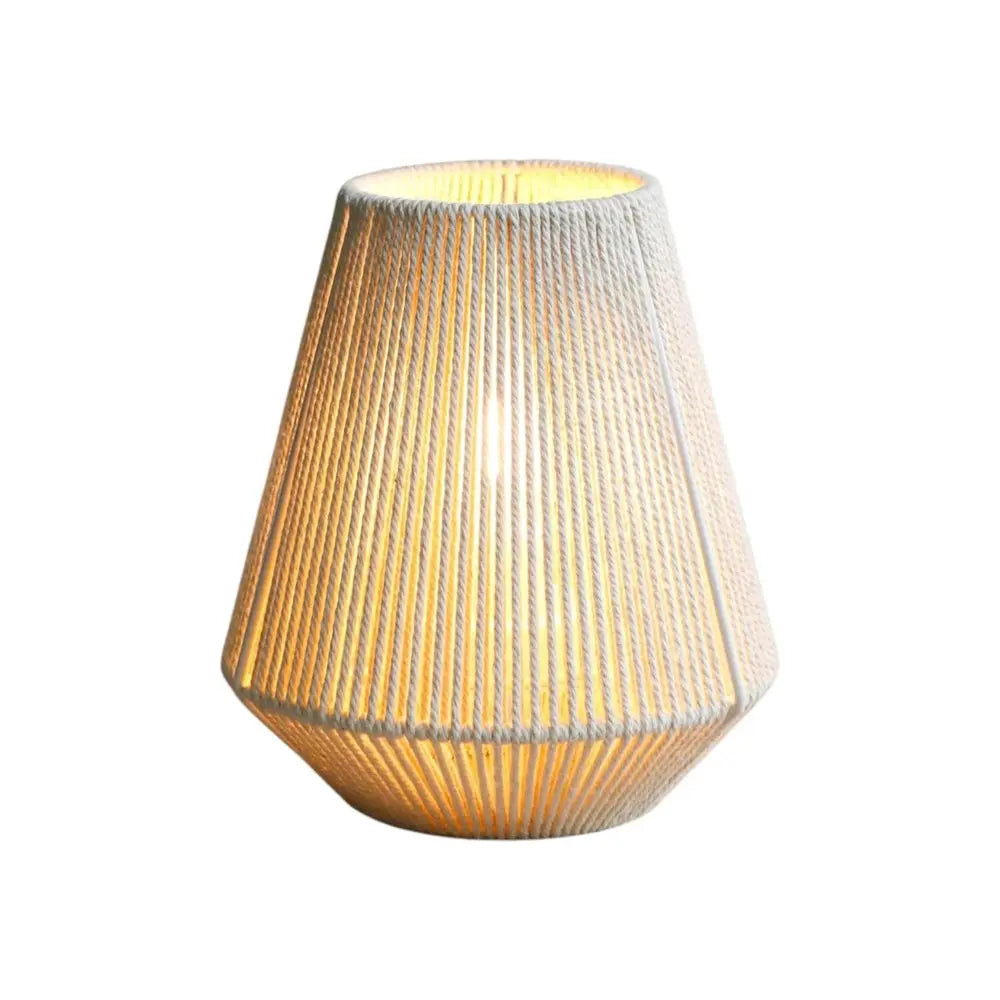 7" Beige Battery Operated Geometric String Shade Desk Lamp HomeRoots