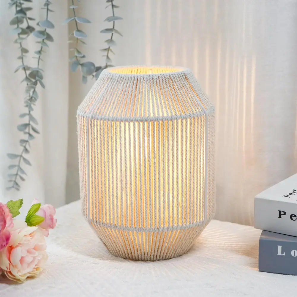 7" Beige Battery Operated Geometric Desk Lamp With Novelty Shade HomeRoots