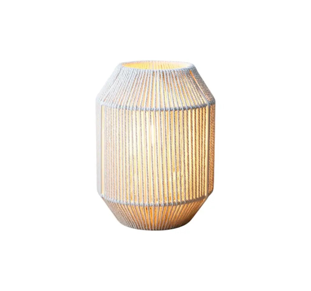 7" Beige Battery Operated Geometric Desk Lamp With Novelty Shade HomeRoots