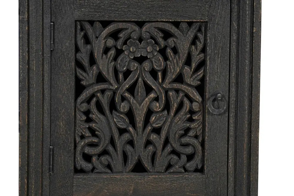 68" Black Carved Floral Scroll Solid Wood Computer Desk With Three Drawers - NOBLE HOME INTERIORS