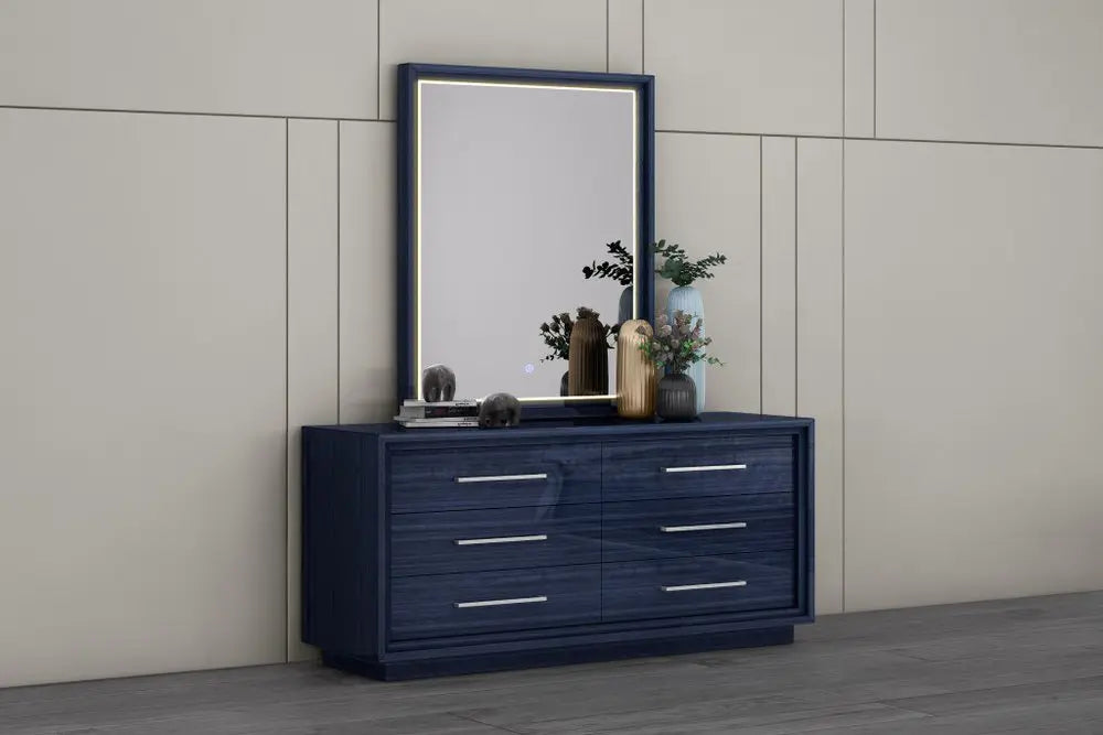 68" Blue Wood Six Drawer Double Dresser - NOBLE HOME INTERIORS