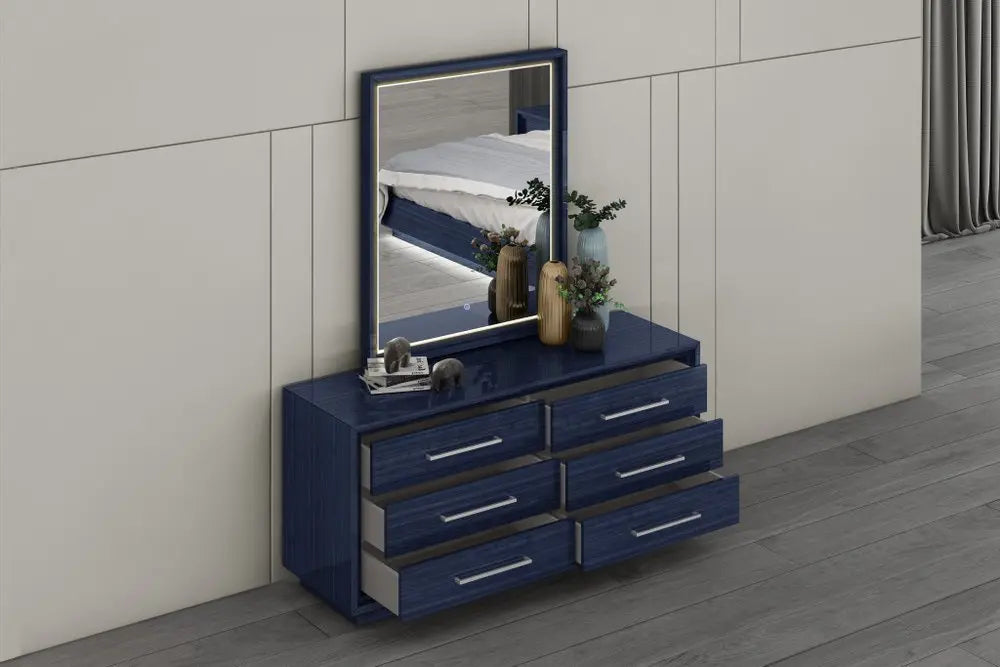 68" Blue Wood Six Drawer Double Dresser - NOBLE HOME INTERIORS