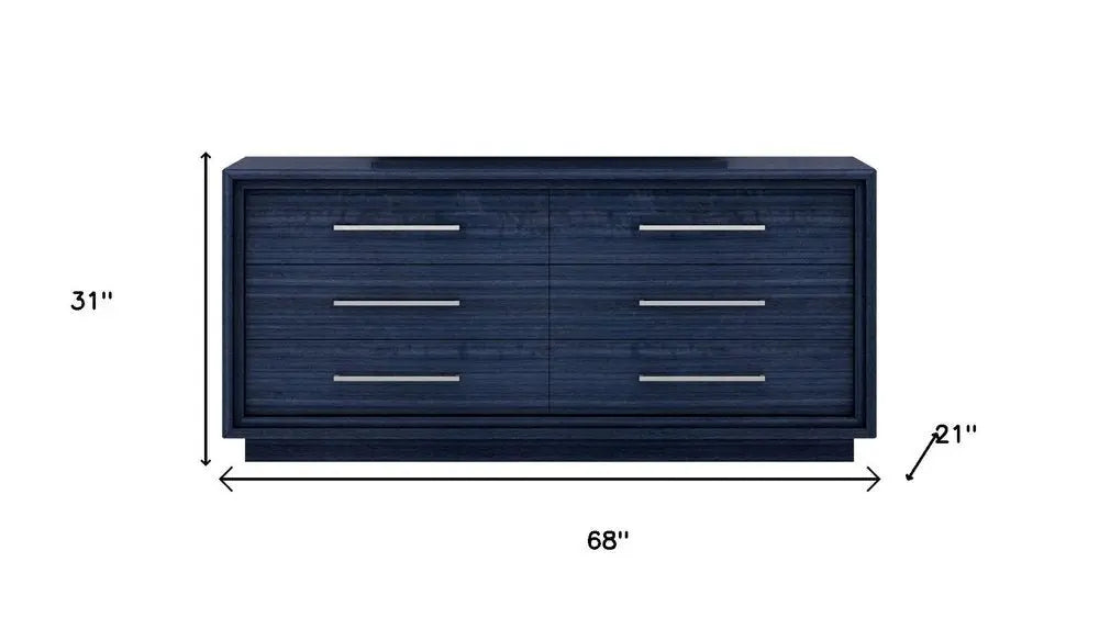 68" Blue Wood Six Drawer Double Dresser - NOBLE HOME INTERIORS