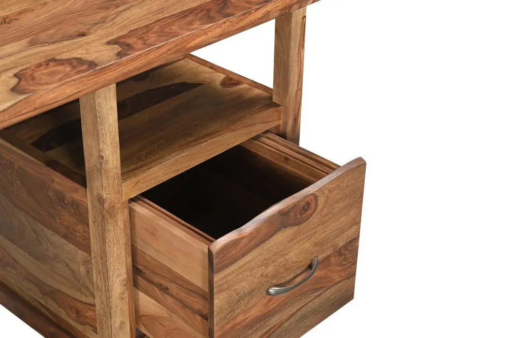 68" Brown Live Edge Solid Wood Writing Desk With Four Drawers - NOBLE HOME INTERIORS