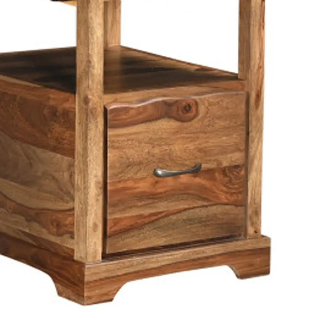 68" Brown Solid Wood Writing Desk and Bookshelf Set With Four Drawers - NOBLE HOME INTERIORS