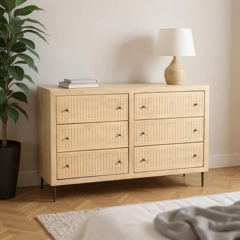 68" Natural Solid Wood Six Drawer Dresser - NOBLE HOME INTERIORS