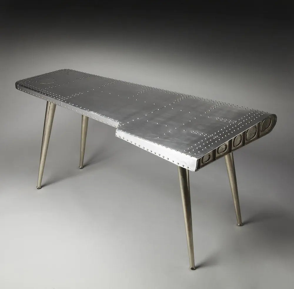 68" Silver Metal Writing Desk - NOBLE HOME INTERIORS