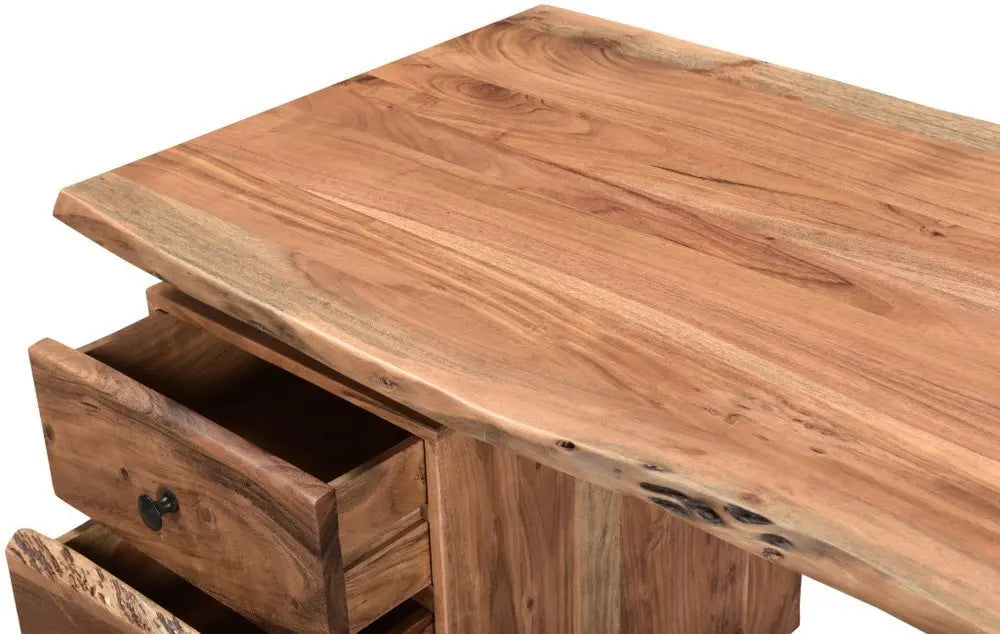 69" Brown Solid Wood Writing Desk and Bookshelf Set With Four Drawers - NOBLE HOME INTERIORS