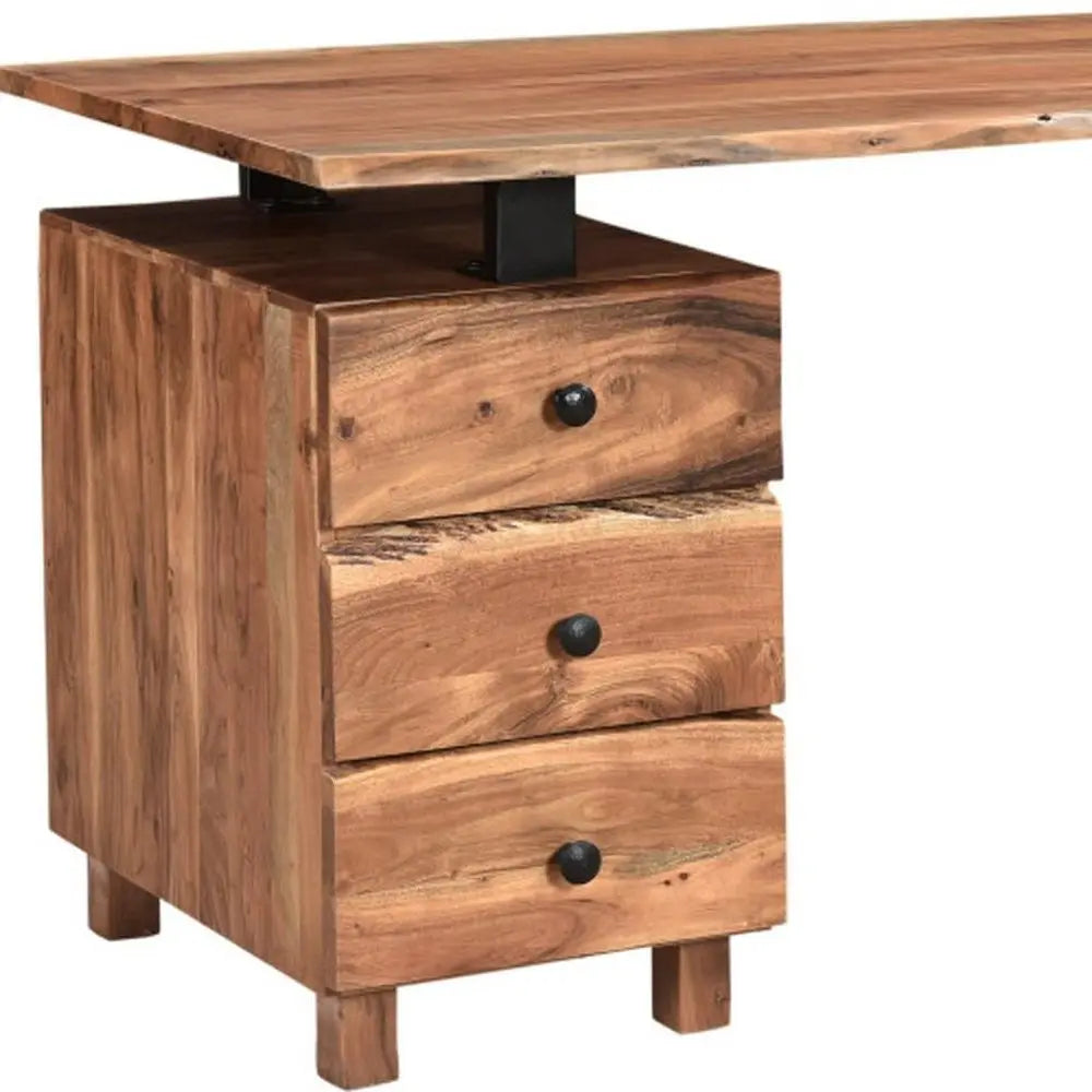 69" Brown Solid Wood Writing Desk and Bookshelf Set With Four Drawers - NOBLE HOME INTERIORS