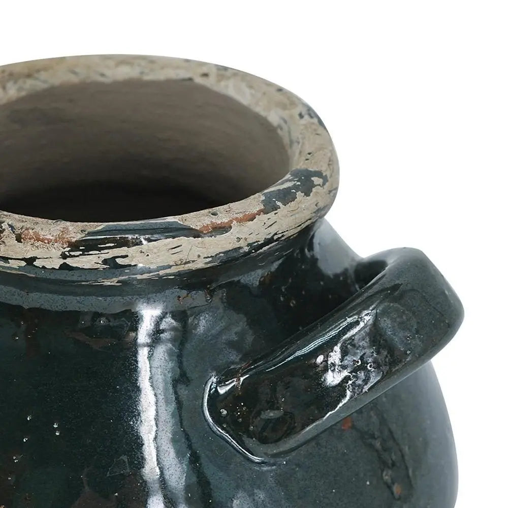 7" Beige and Black Round Terracotta Jug Vase With Does Not Apply - NOBLE HOME INTERIORS