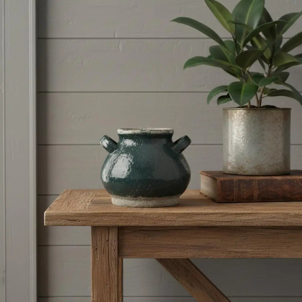 7" Beige and Black Round Terracotta Jug Vase With Does Not Apply - NOBLE HOME INTERIORS