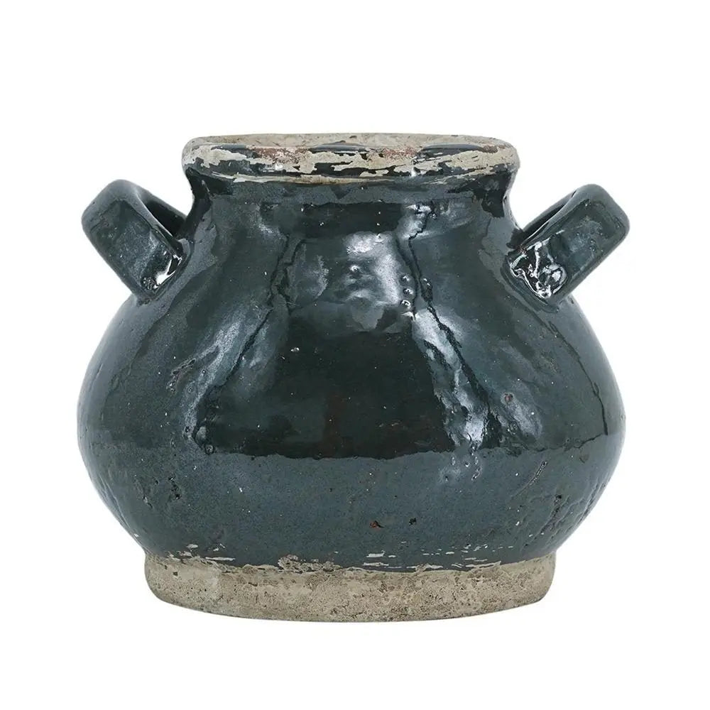 7" Beige and Black Round Terracotta Jug Vase With Does Not Apply - NOBLE HOME INTERIORS