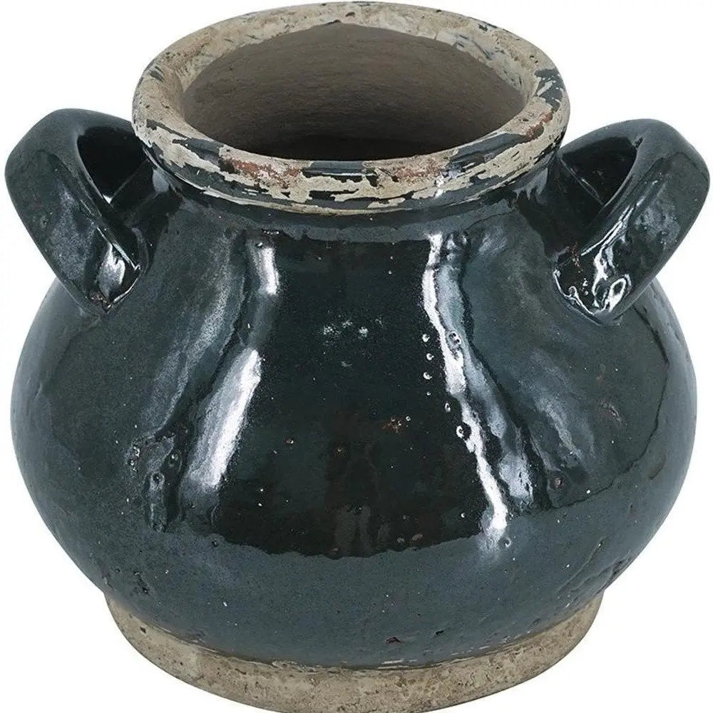 7" Beige and Black Round Terracotta Jug Vase With Does Not Apply - NOBLE HOME INTERIORS
