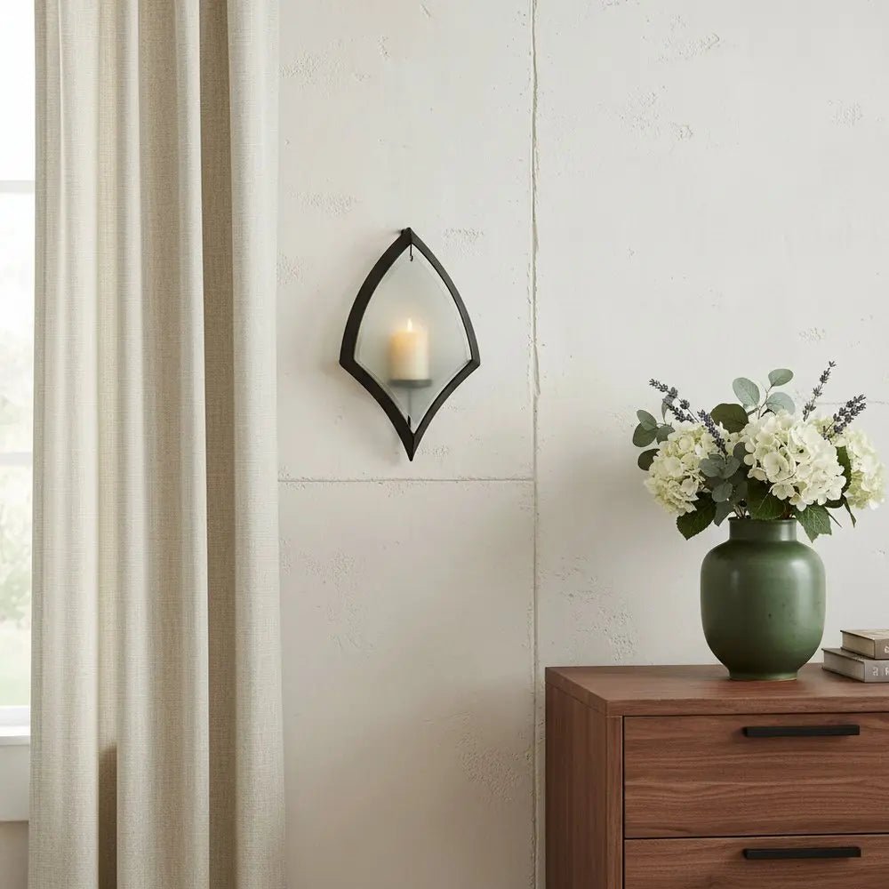 7" Black Abstract Metal And Glass Wall Sconce Candle Holder HomeRoots