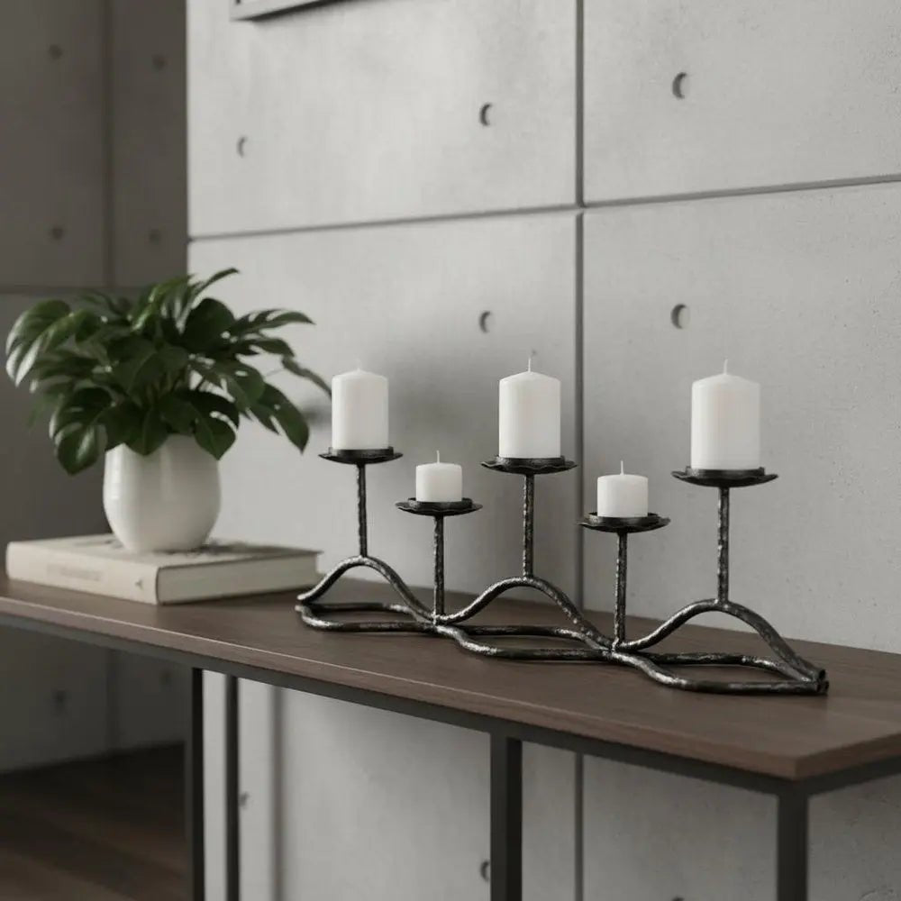 7" Black Distressed Geometric Metal Tabletop Tealight Candle Holder HomeRoots