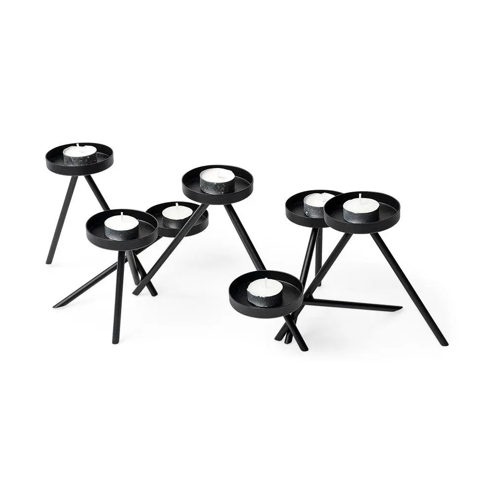 7" Black Geometric Metal Tabletop Votive Candle Holder HomeRoots