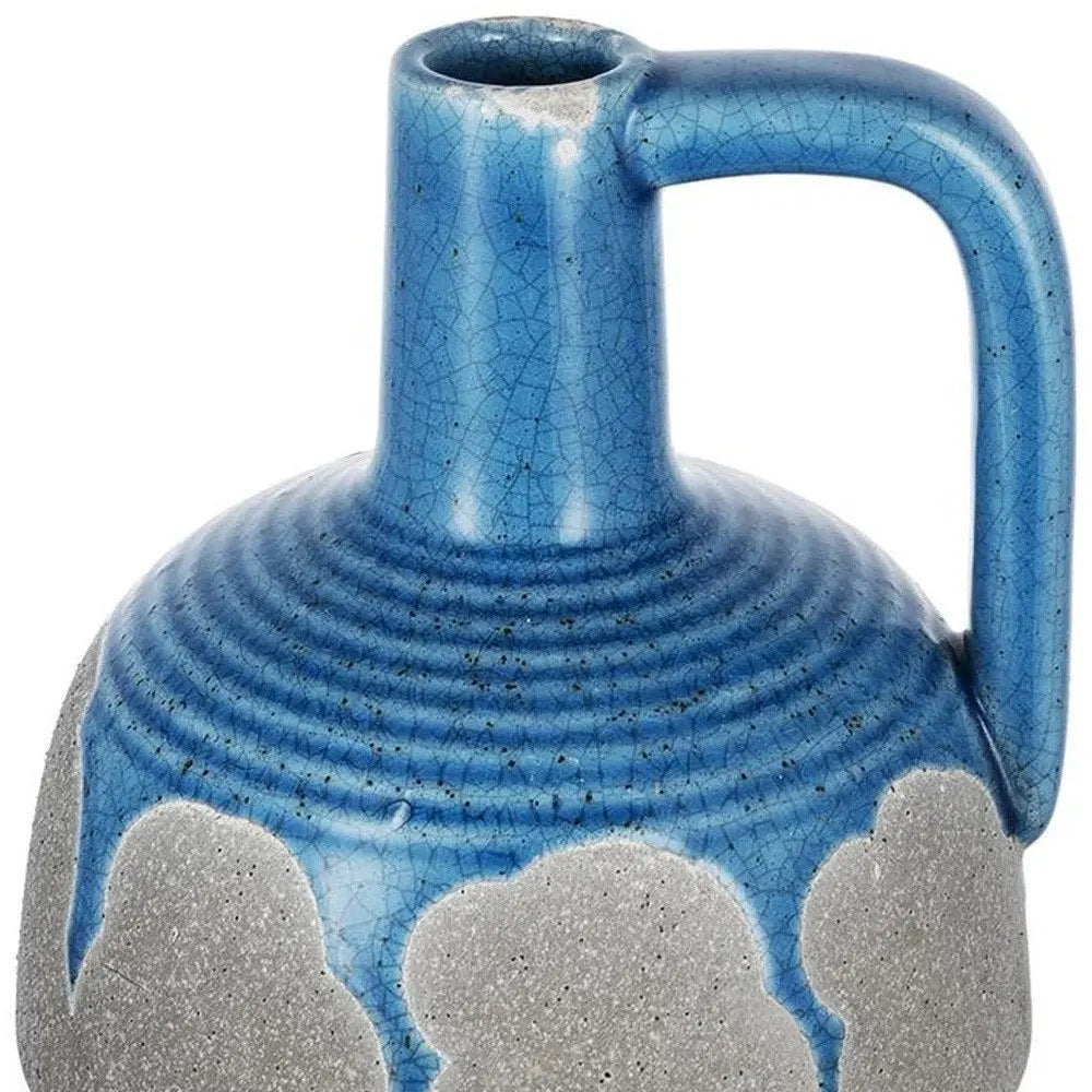 7" Blue and Gray Bud Ceramic Jug Vase With Does Not Apply - NOBLE HOME INTERIORS