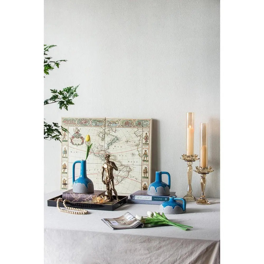 7" Blue and Gray Bud Ceramic Jug Vase With Does Not Apply - NOBLE HOME INTERIORS