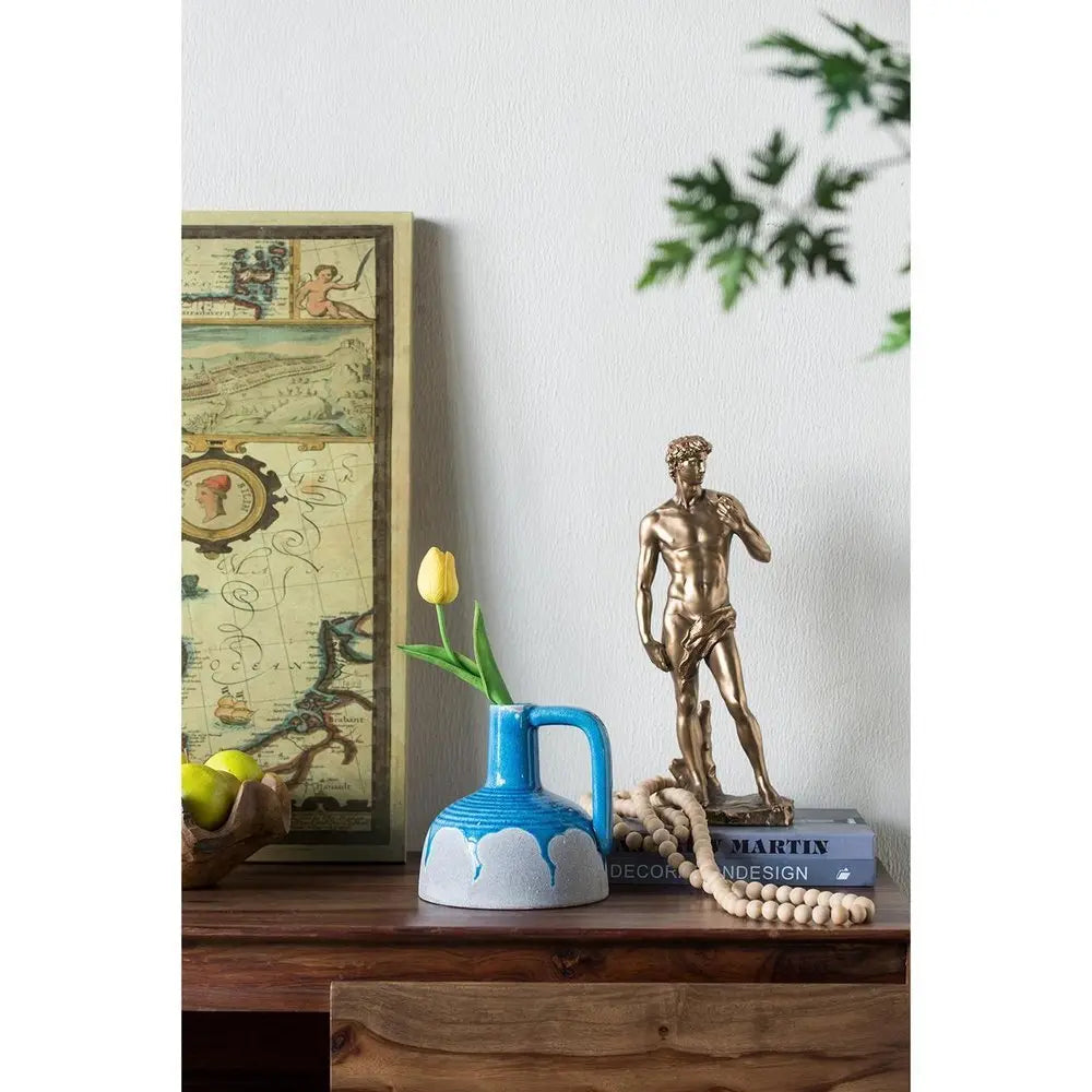 7" Blue and Gray Bud Ceramic Jug Vase With Does Not Apply - NOBLE HOME INTERIORS