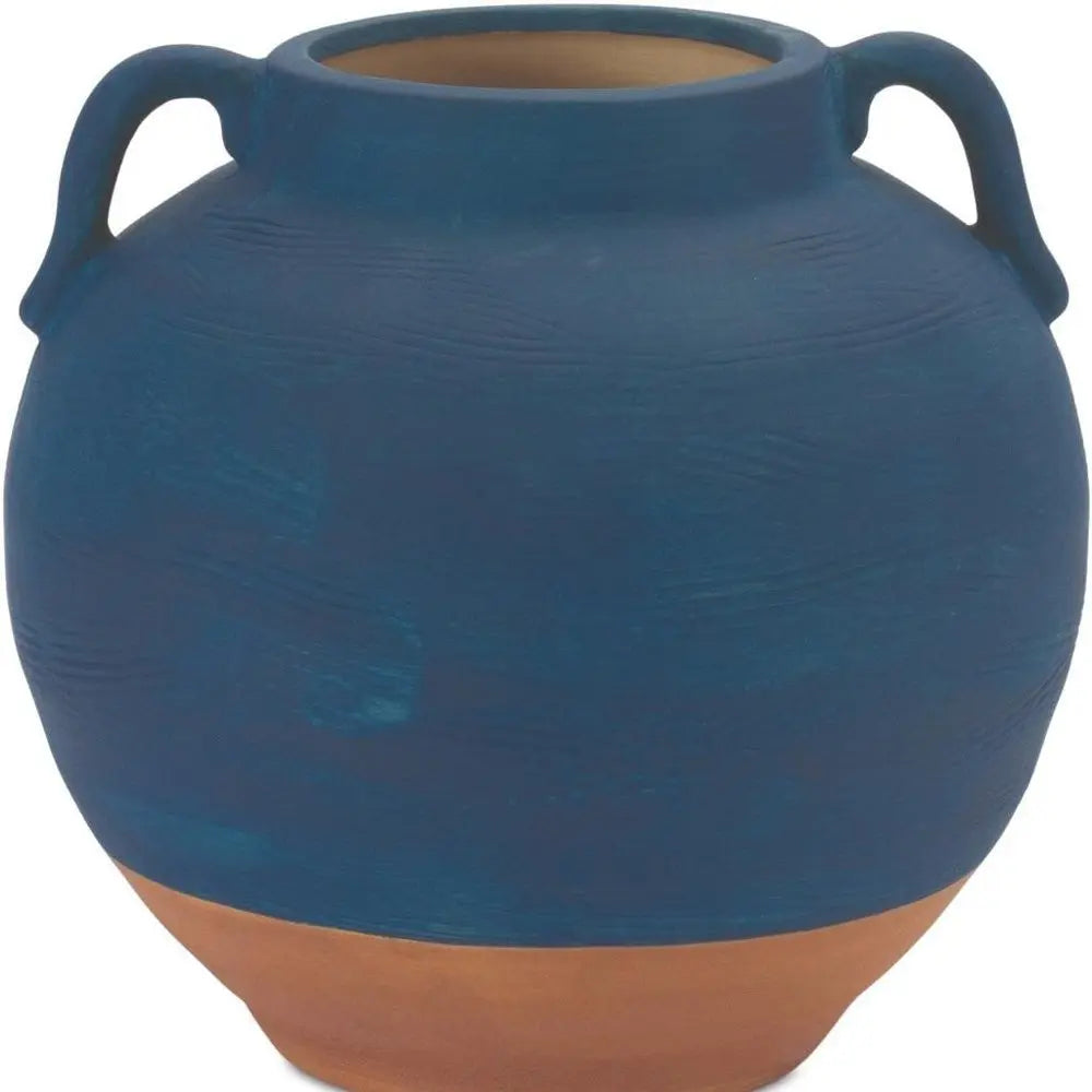 7" Blue Round Ceramic Urn - NOBLE HOME INTERIORS