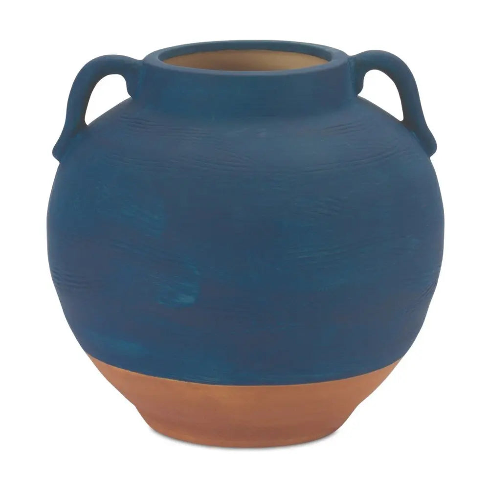 7" Blue Round Ceramic Urn - NOBLE HOME INTERIORS