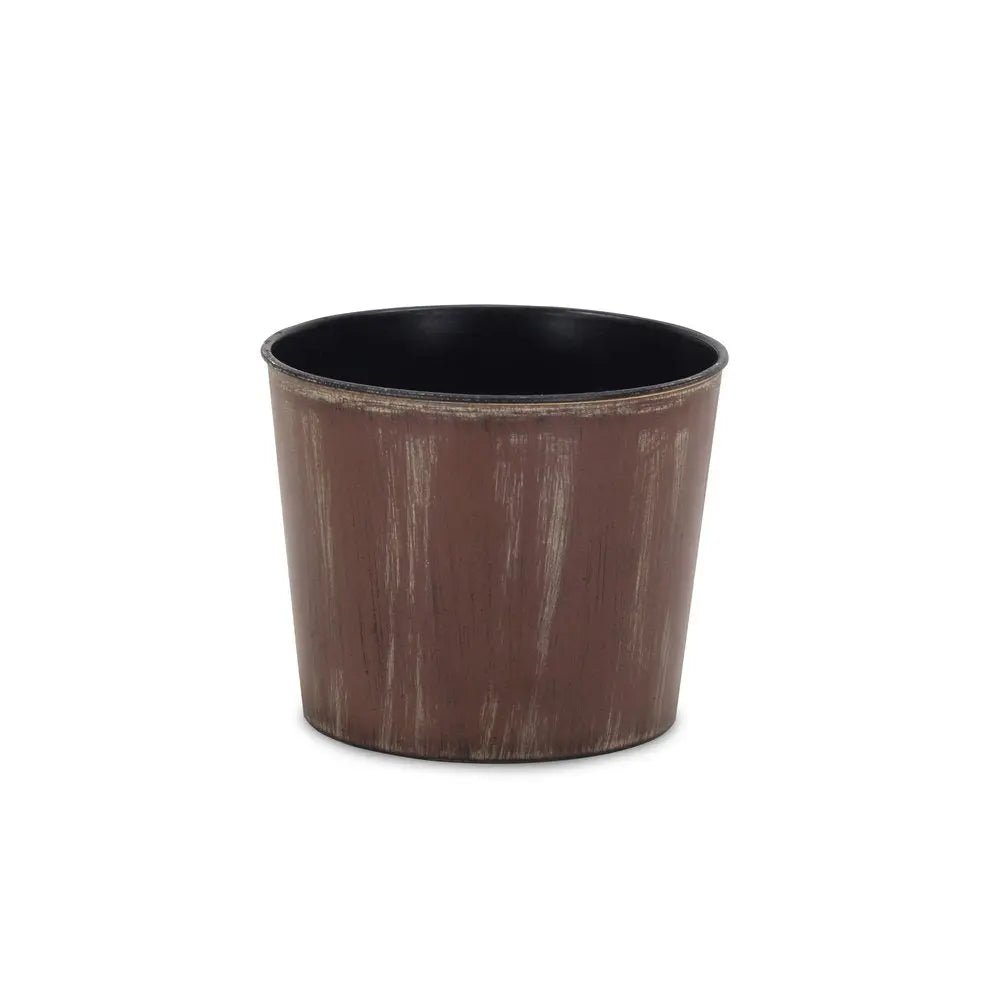 7" Brown and Ivory Textural Tone On Tone Recycled Plastic Indoor Outdoor Round Pot Planter - NOBLE HOME INTERIORS