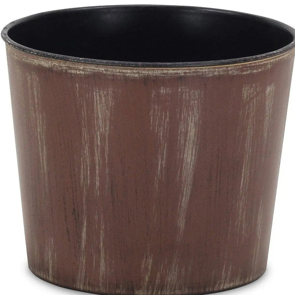 7" Brown and Ivory Textural Tone On Tone Recycled Plastic Indoor Outdoor Round Pot Planter - NOBLE HOME INTERIORS