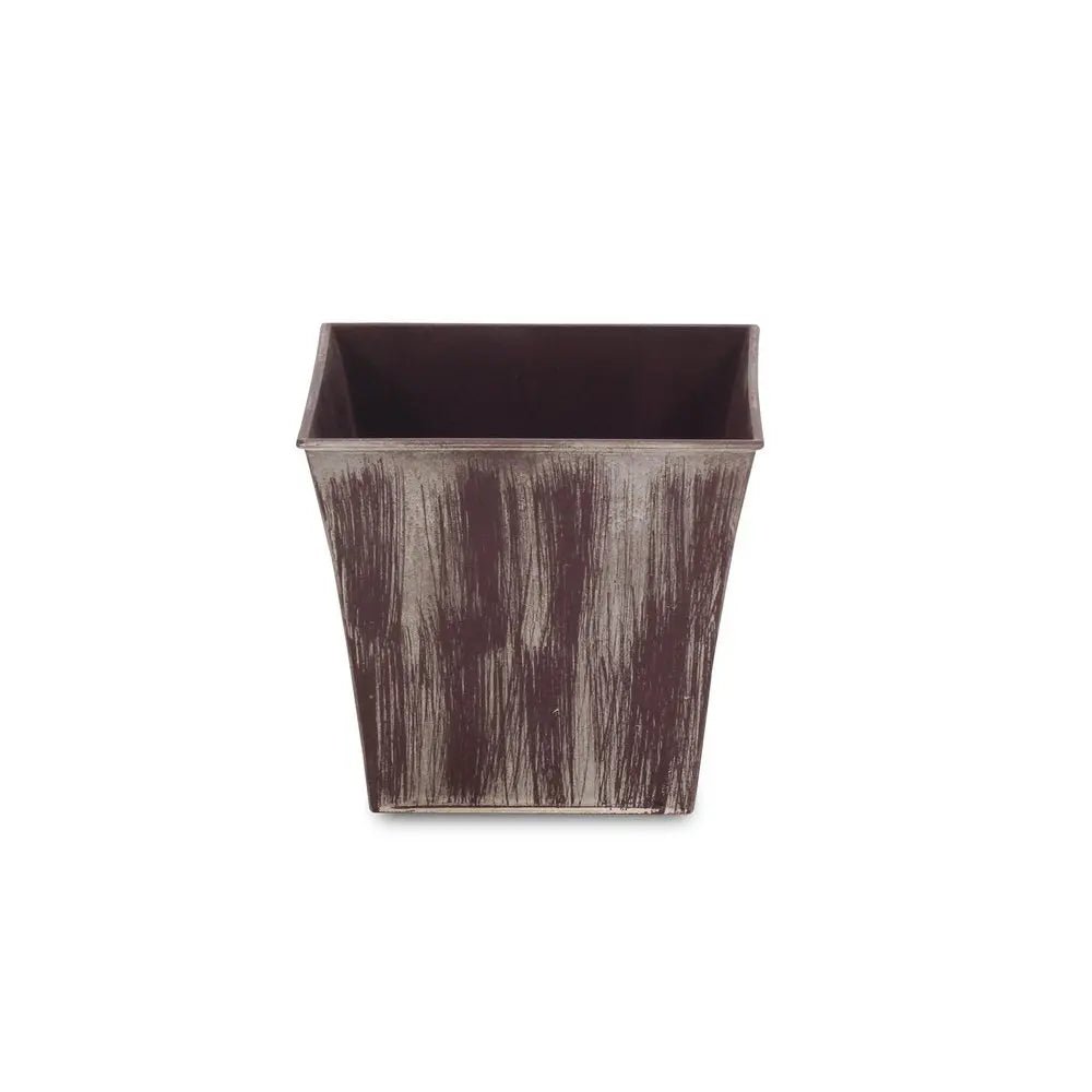 7" Brown and Ivory Textural Tone On Tone Recycled Plastic Indoor Outdoor Square Pot Planter - NOBLE HOME INTERIORS