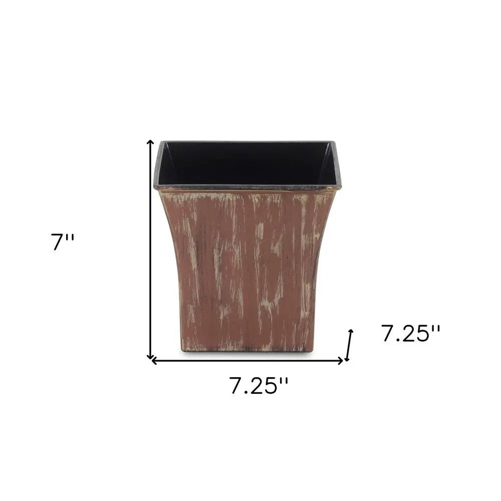 7" Brown and Ivory Textural Tone On Tone Recycled Plastic Indoor Outdoor Square Pot Planter - NOBLE HOME INTERIORS
