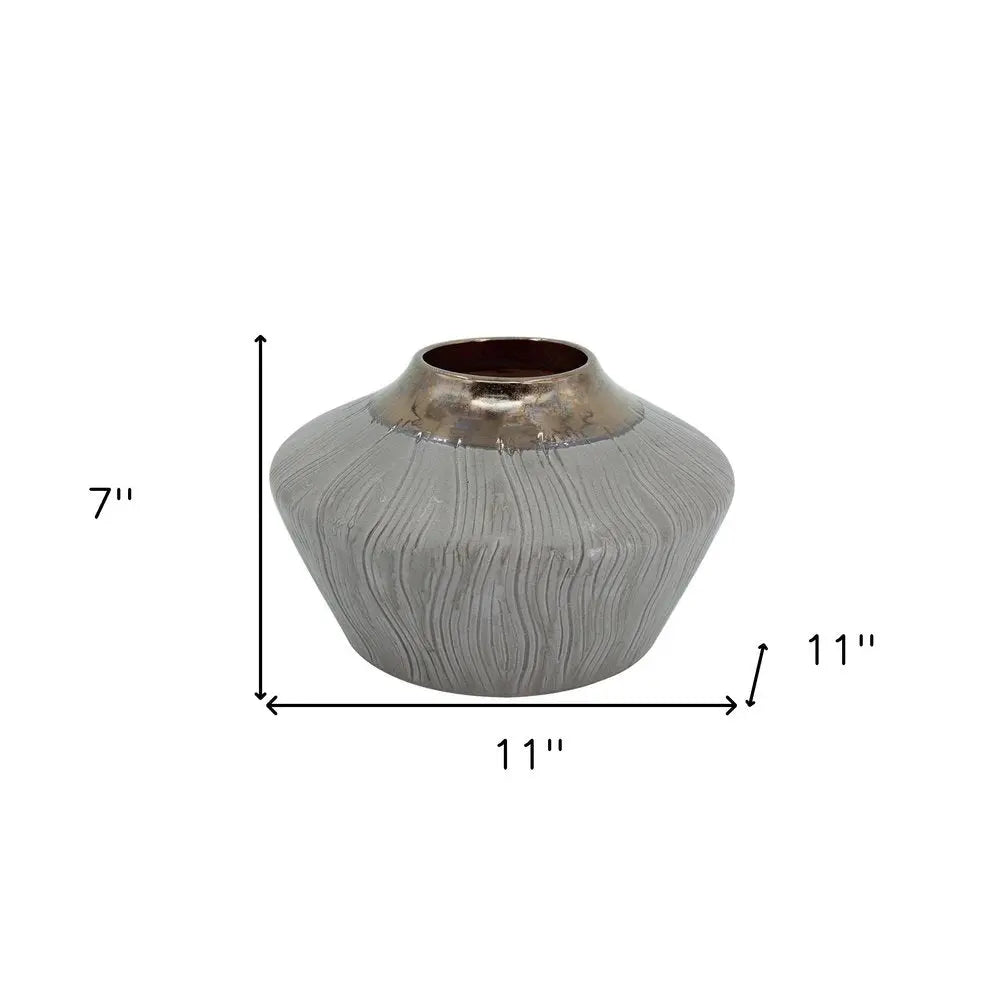 7" Brown Gold And Gray Round Ceramic Table Vase - NOBLE HOME INTERIORS