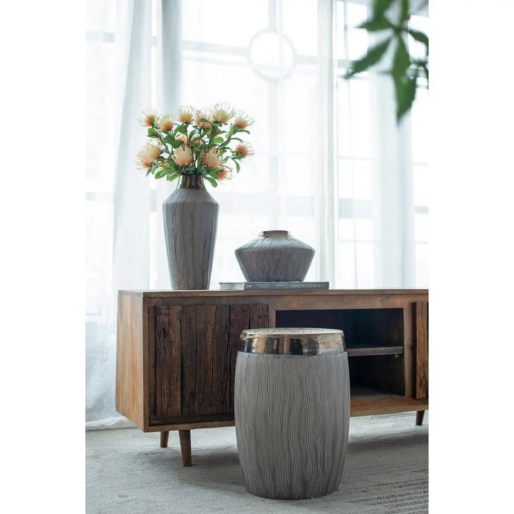 7" Brown Gold And Gray Round Ceramic Table Vase - NOBLE HOME INTERIORS