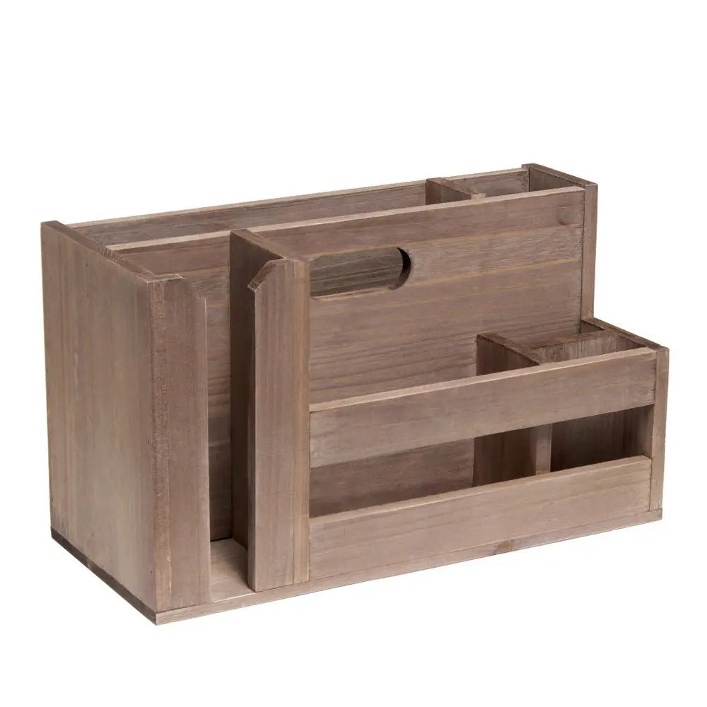7" Brown Wood Desk Organizer - NOBLE HOME INTERIORS