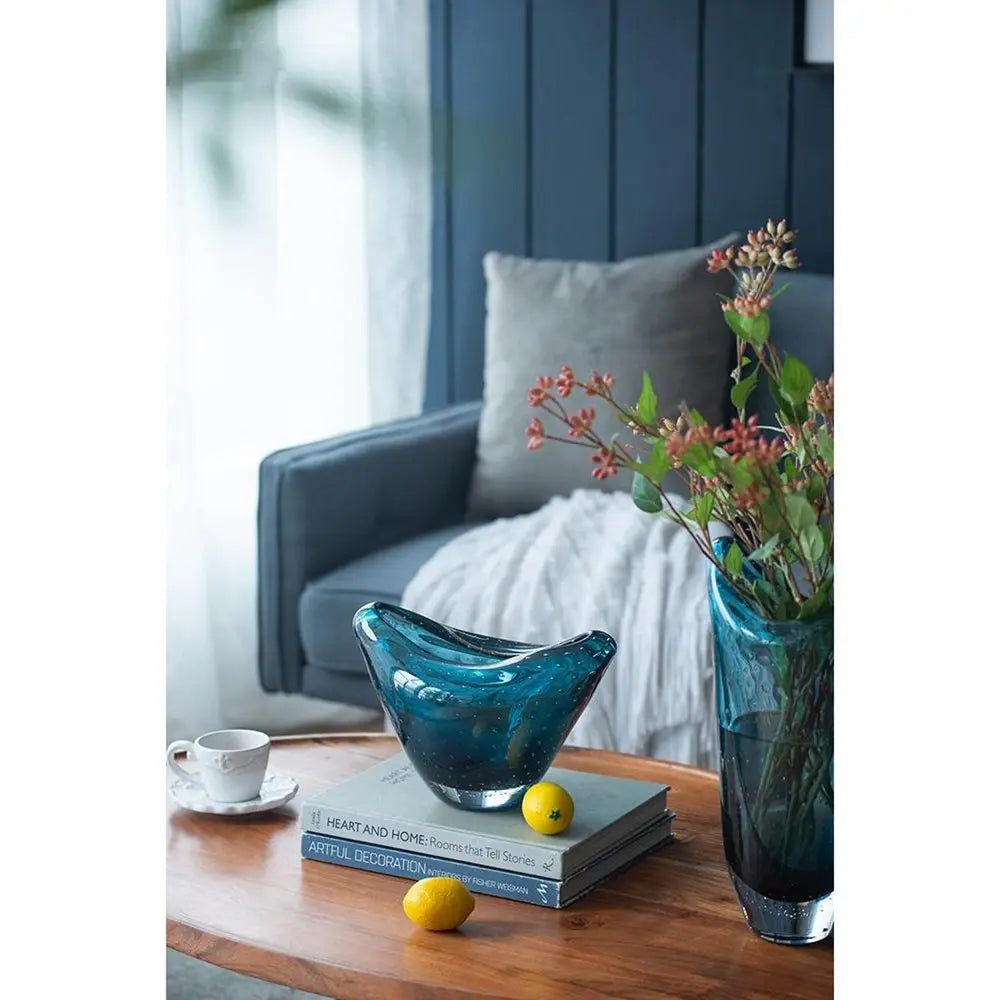 7" Cerulean Oval Glass Table Vase - NOBLE HOME INTERIORS