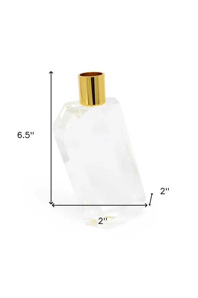 7" Clear And Gold Geo Faceted Crystal Tabletop Taper Candlestick - NOBLE HOME INTERIORS