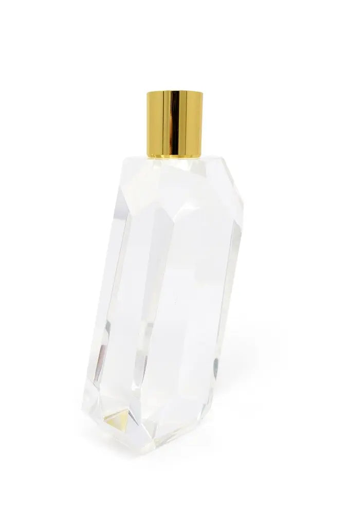 7" Clear And Gold Geo Faceted Crystal Tabletop Taper Candlestick - NOBLE HOME INTERIORS