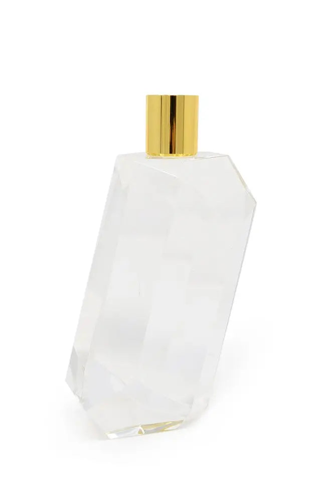 7" Clear And Gold Geo Faceted Crystal Tabletop Taper Candlestick - NOBLE HOME INTERIORS