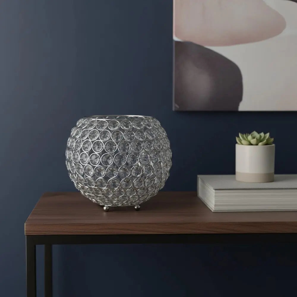 7" Clear And Silver Faux Crystal And Metal Round Table Vase - NOBLE HOME INTERIORS