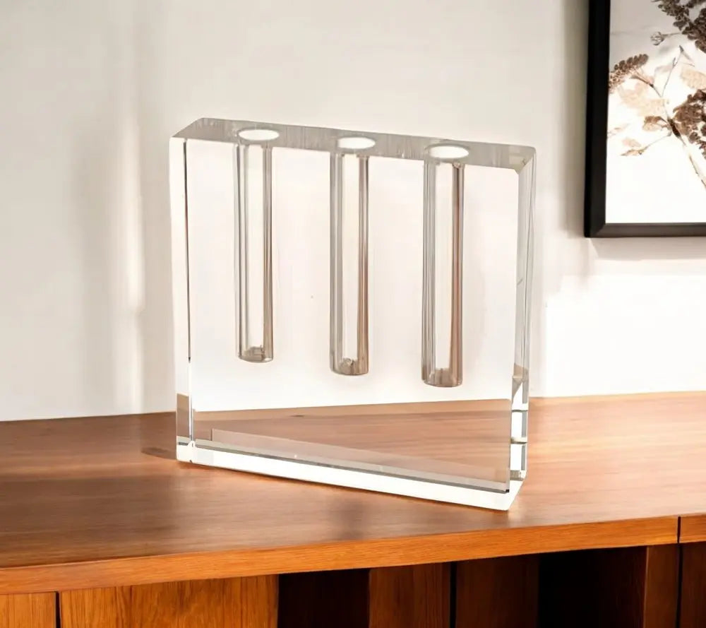 7" Clear Crystal Clear Square Table Vase - NOBLE HOME INTERIORS