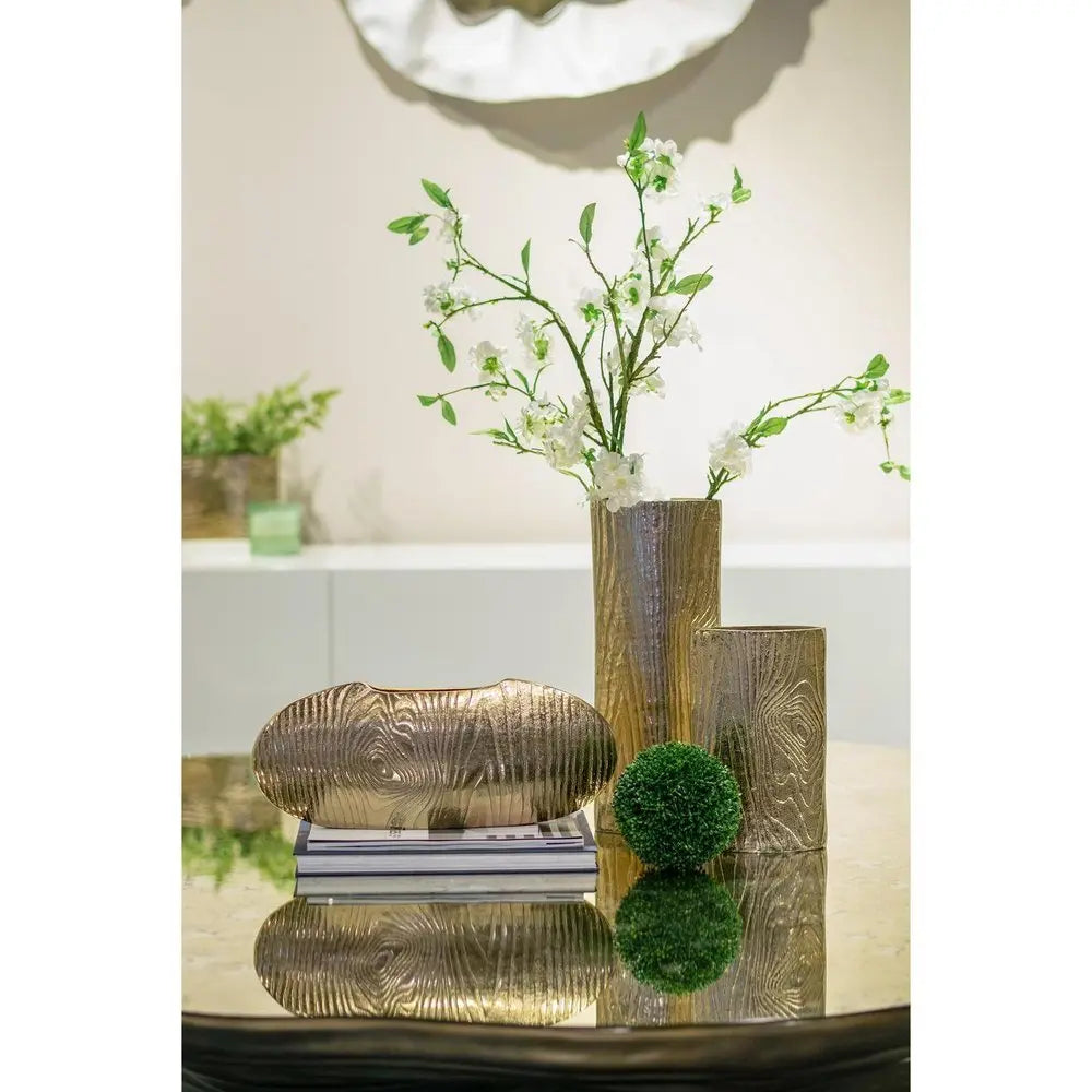 7" Gold Aluminum Oval Disc Table Vase - NOBLE HOME INTERIORS