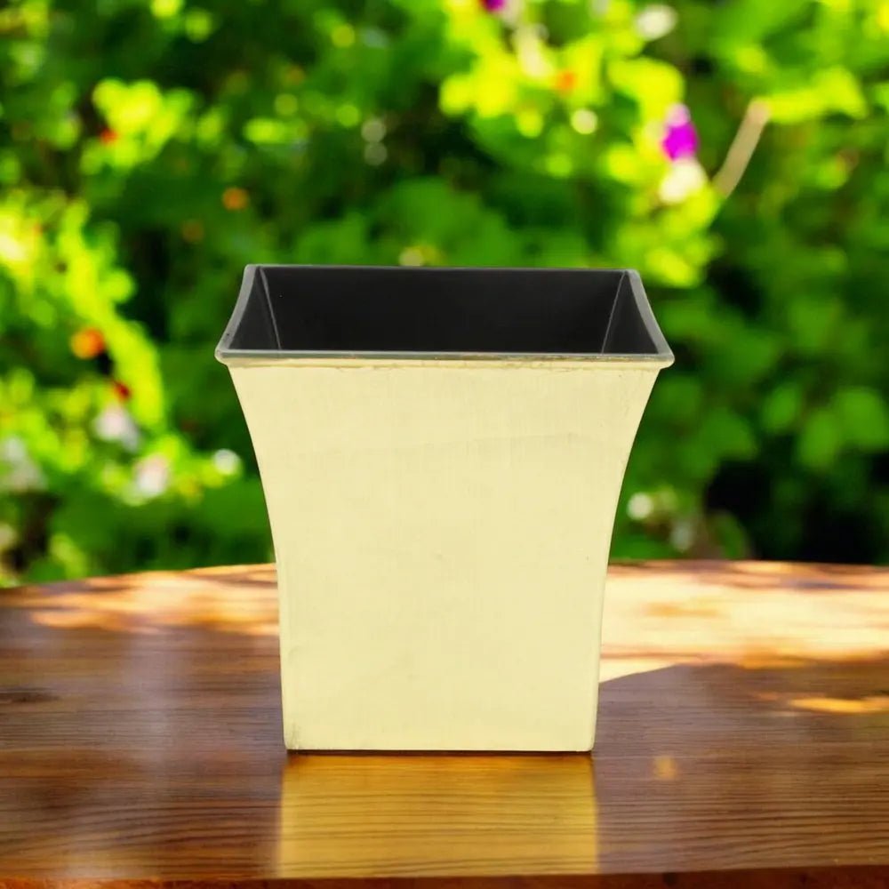 7" Gold Recycled Plastic Indoor Outdoor Square Pot Planter - NOBLE HOME INTERIORS