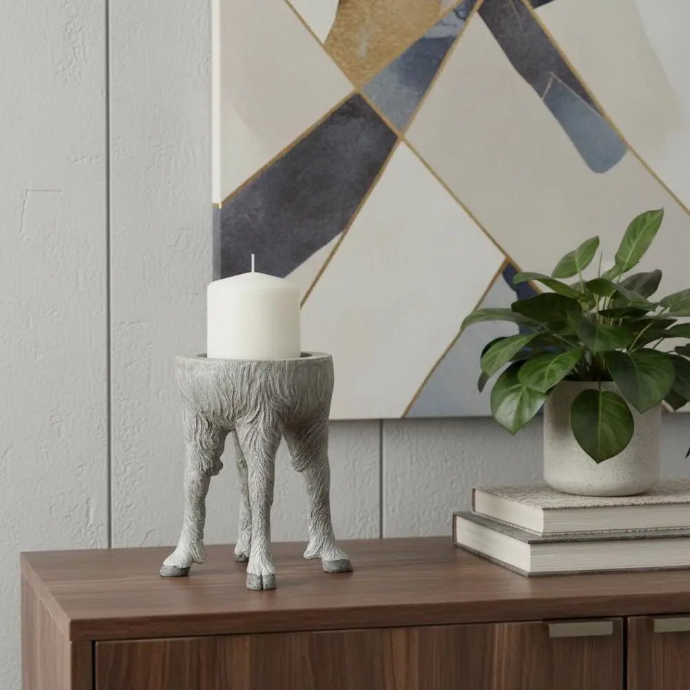 7" Gray Distressed Abstract Ceramic Tabletop Pillar Candle Holder HomeRoots