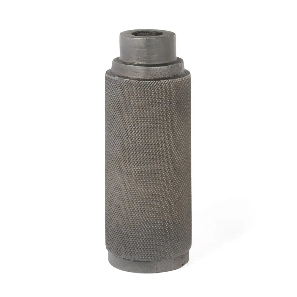 7" Gray Distressed Aluminum Geometric Tabletop Taper Candle Holder - NOBLE HOME INTERIORS