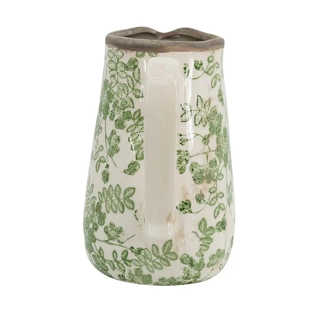 7" Green and White Leaf Round Ceramic Jug Vase With Does Not Apply - NOBLE HOME INTERIORS
