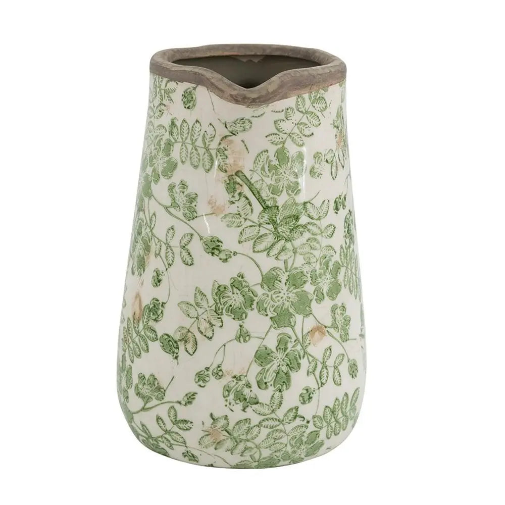 7" Green and White Leaf Round Ceramic Jug Vase With Does Not Apply - NOBLE HOME INTERIORS
