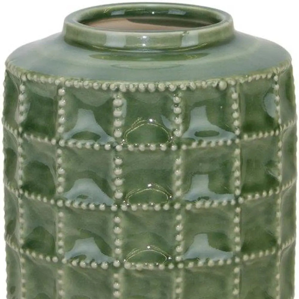 7" Green Terracotta Geometric Cylinder Table Vase - NOBLE HOME INTERIORS