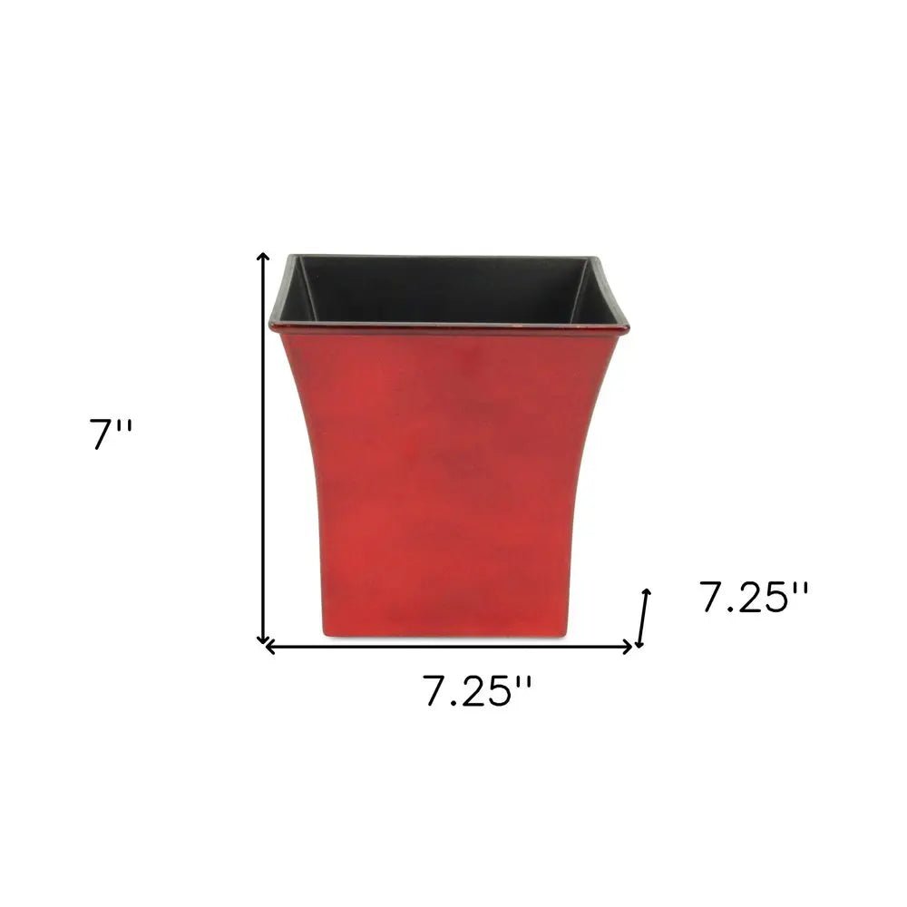 7" Red Recycled Plastic Indoor Outdoor Square Pot Planter HomeRoots