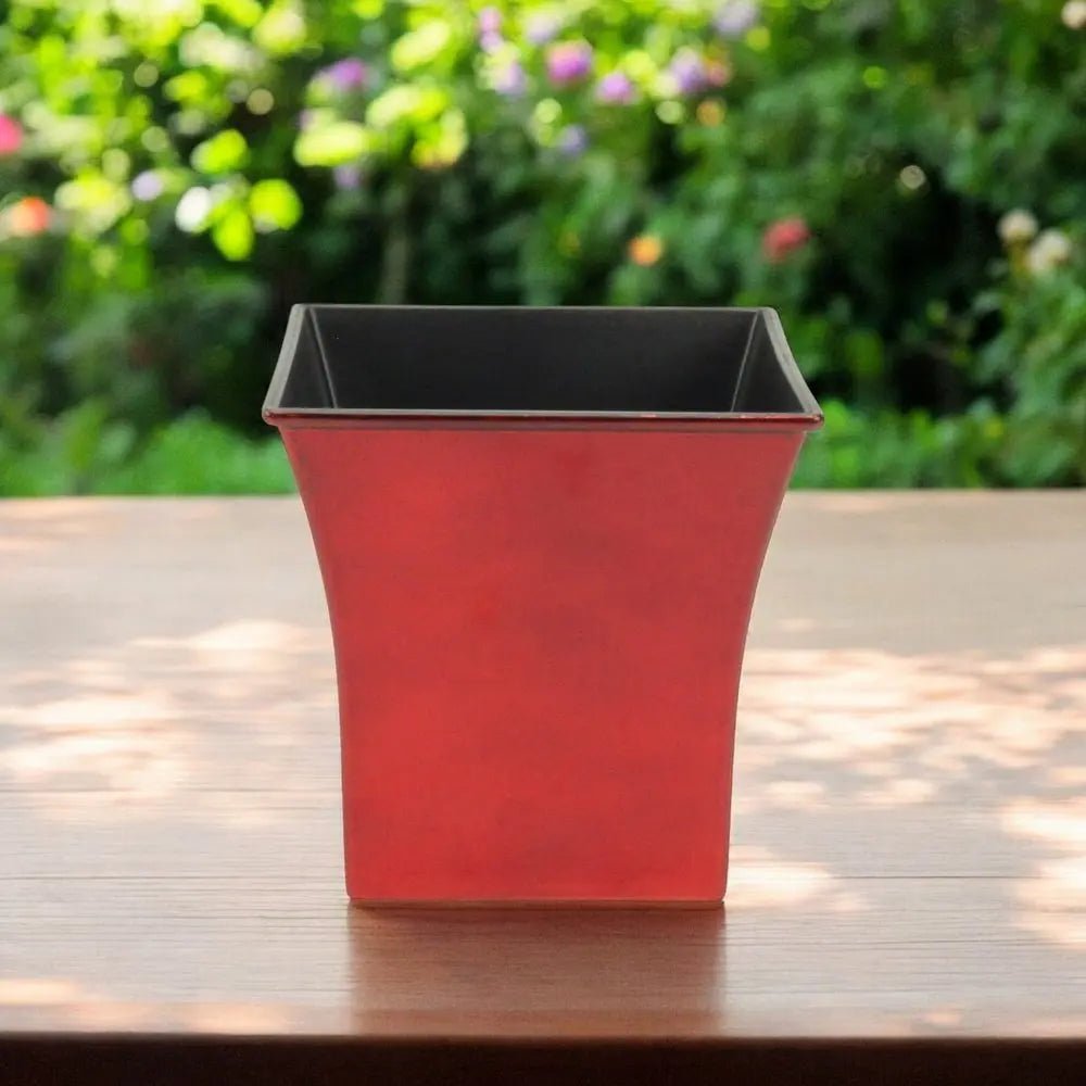 7" Red Recycled Plastic Indoor Outdoor Square Pot Planter HomeRoots