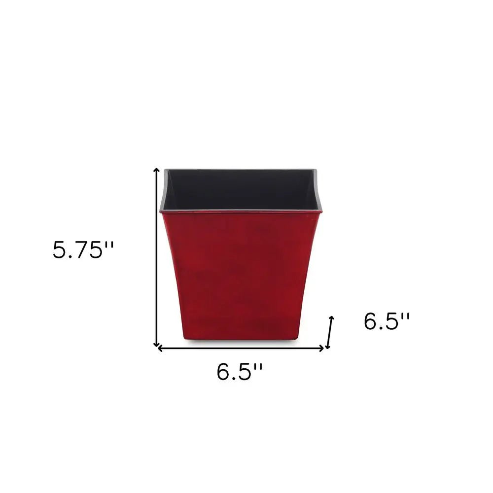 7" Red Recycled Plastic Indoor Outdoor Square Pot Planter HomeRoots
