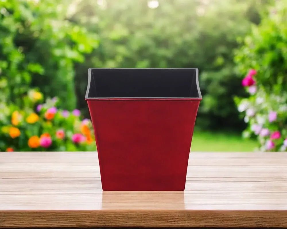 7" Red Recycled Plastic Indoor Outdoor Square Pot Planter HomeRoots